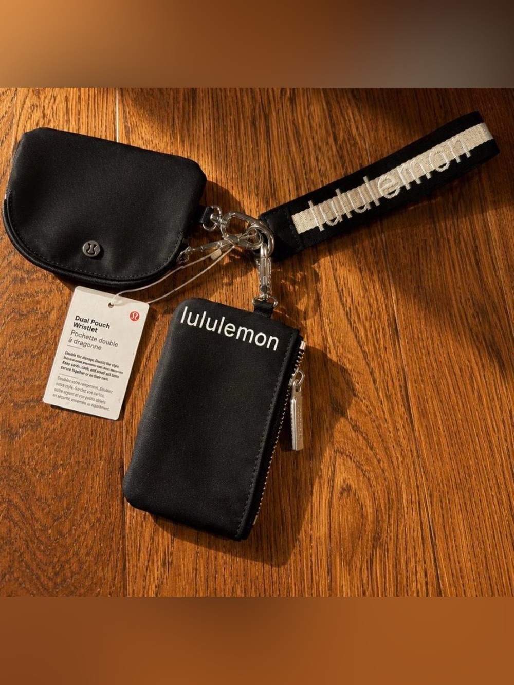 lululemon athletica Black Dual Pouch Key & Card Holder with Branded Wrist Strap